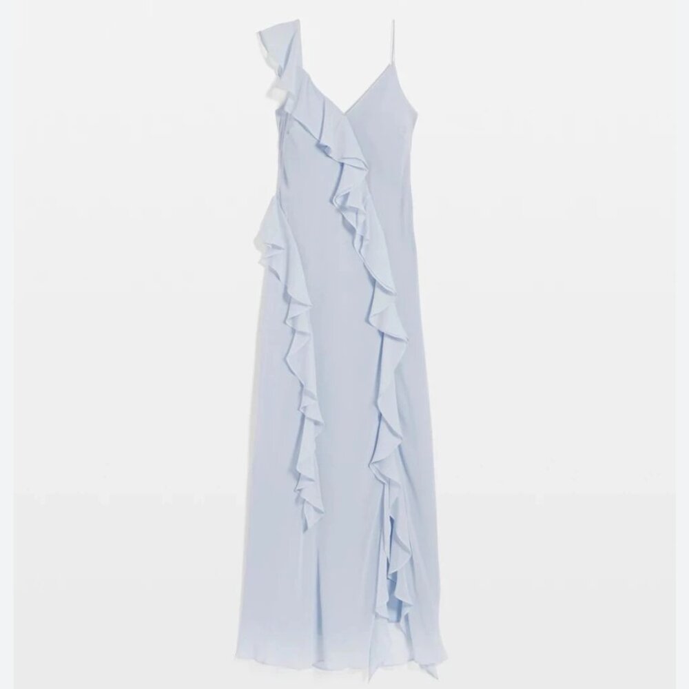 nwt WHITE HOUSE BLACK MARKET ruffle slip dress in skyway blue